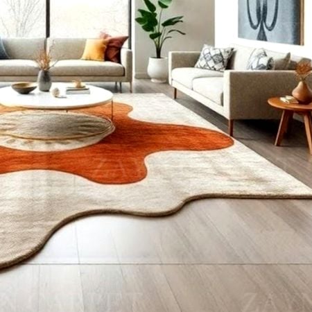 Handcrafted Abstract Freeform Terracotta Ivory Area Rug